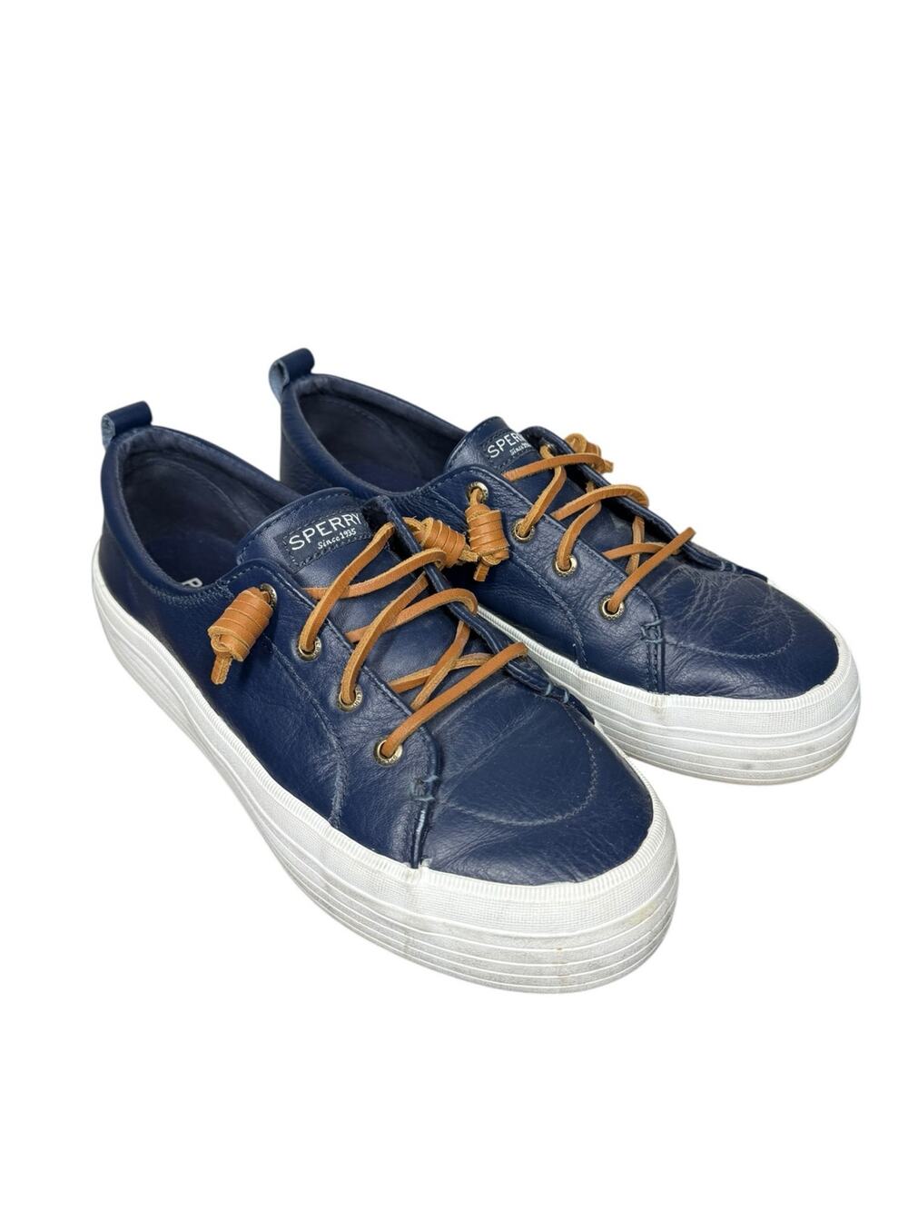 Sperry Crest Vibe Navy Leather Slip On Platform Loafer Sneakers Women's Size 9